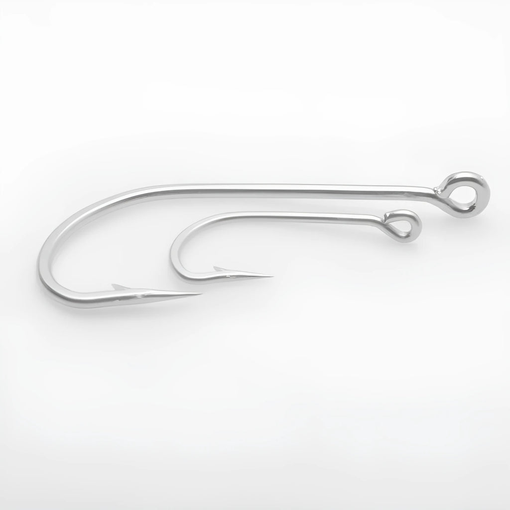Assortment of alloy sea fishing hooks in various sizes from Style1 to Style14 on a blue background