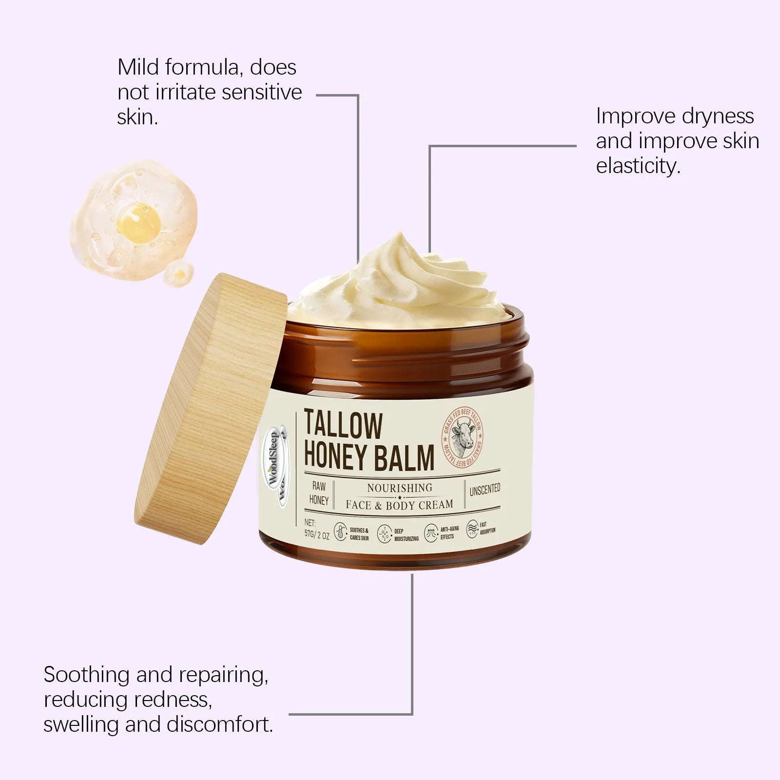 Tallow honey skin repair moisturising cream in 57g container for dry skin relief