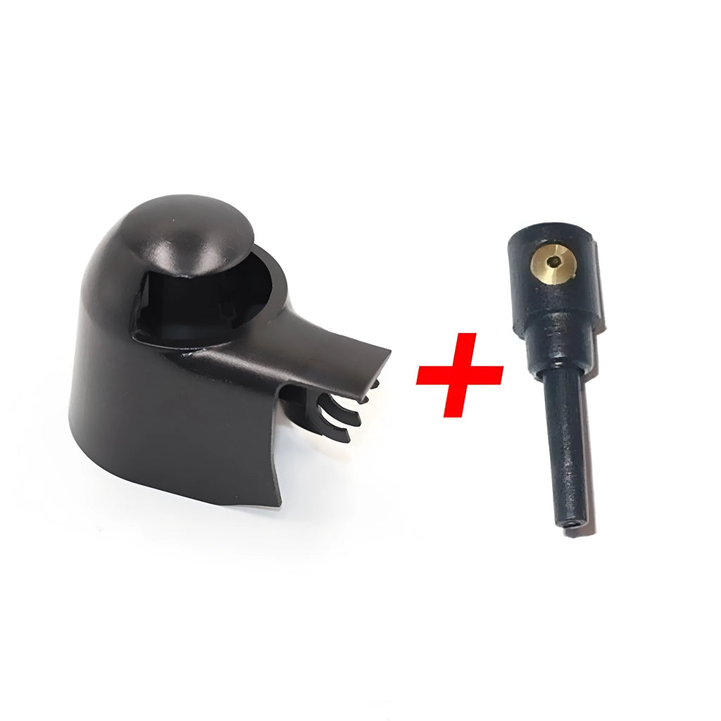 Black plastic rear wiper cover nozzle replacement part for Volkswagen Tiguan and Golf cars.