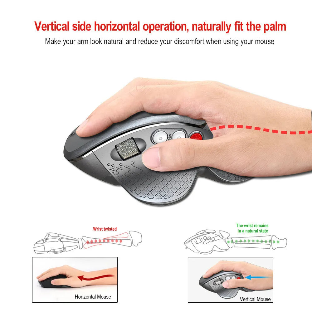 T32 wireless vertical ergonomic mouse in black matte texture showing aluminium side roller and vertical orientation.