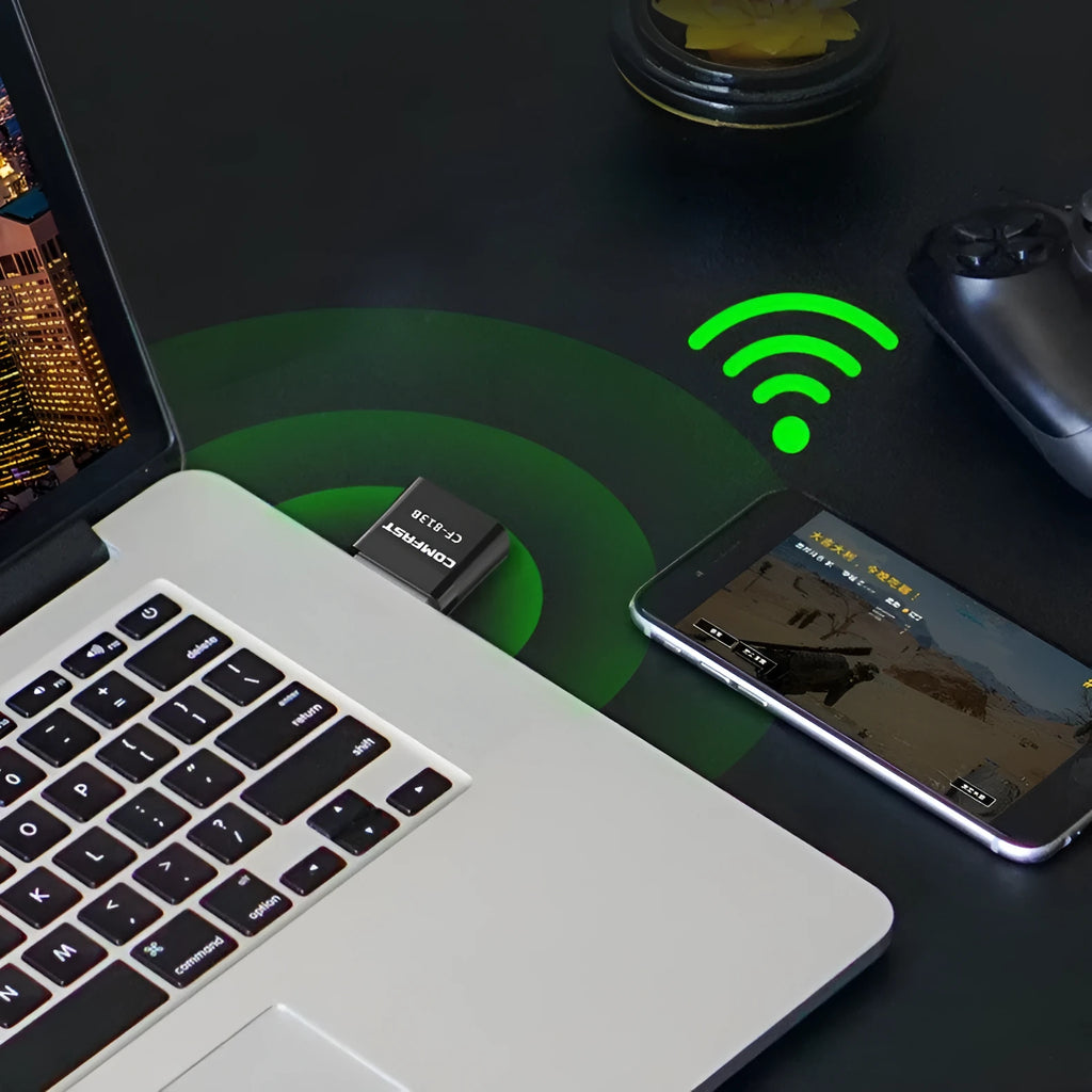 Black USB dual-band Bluetooth network adapter with nickel-plated connector