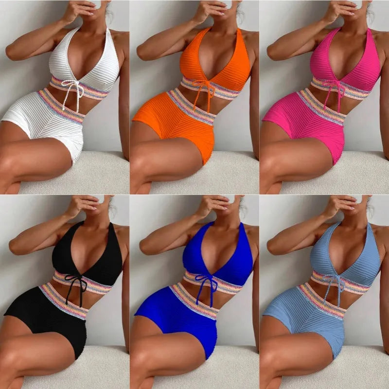 Women's high waist bikini swimsuit in two-piece design with polyester fabric
