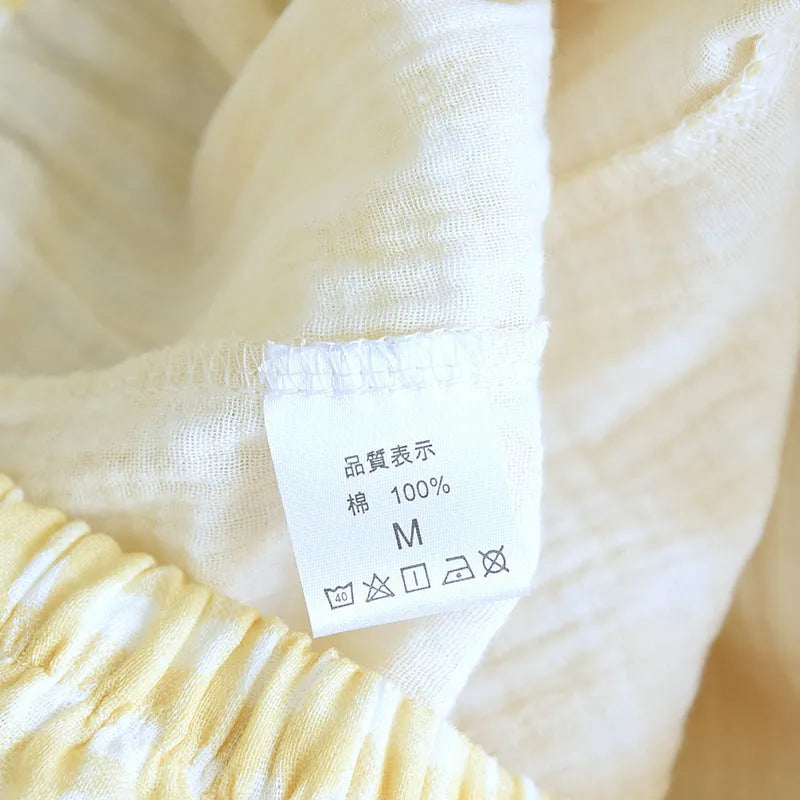 Washed cotton double-layer gauze short-sleeved trousers casual loose outfit in summer colour