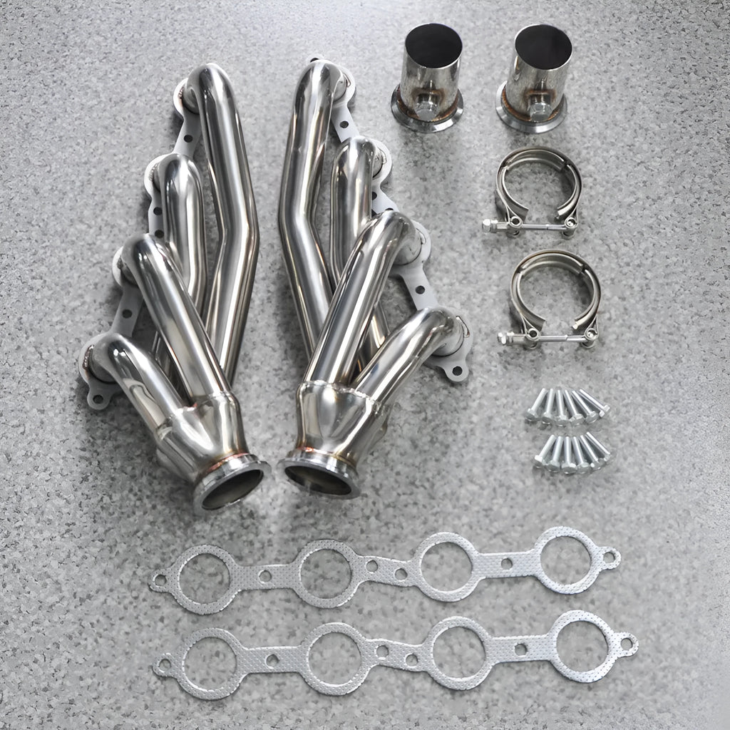Silver 304 stainless steel modified exhaust manifold for Chevrolet LS1 LS2 LS3 LS6 engines