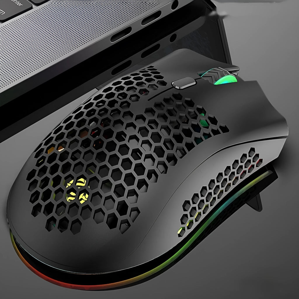 BM600 wireless luminous mouse with hollow-out design in black, cyan or white colours