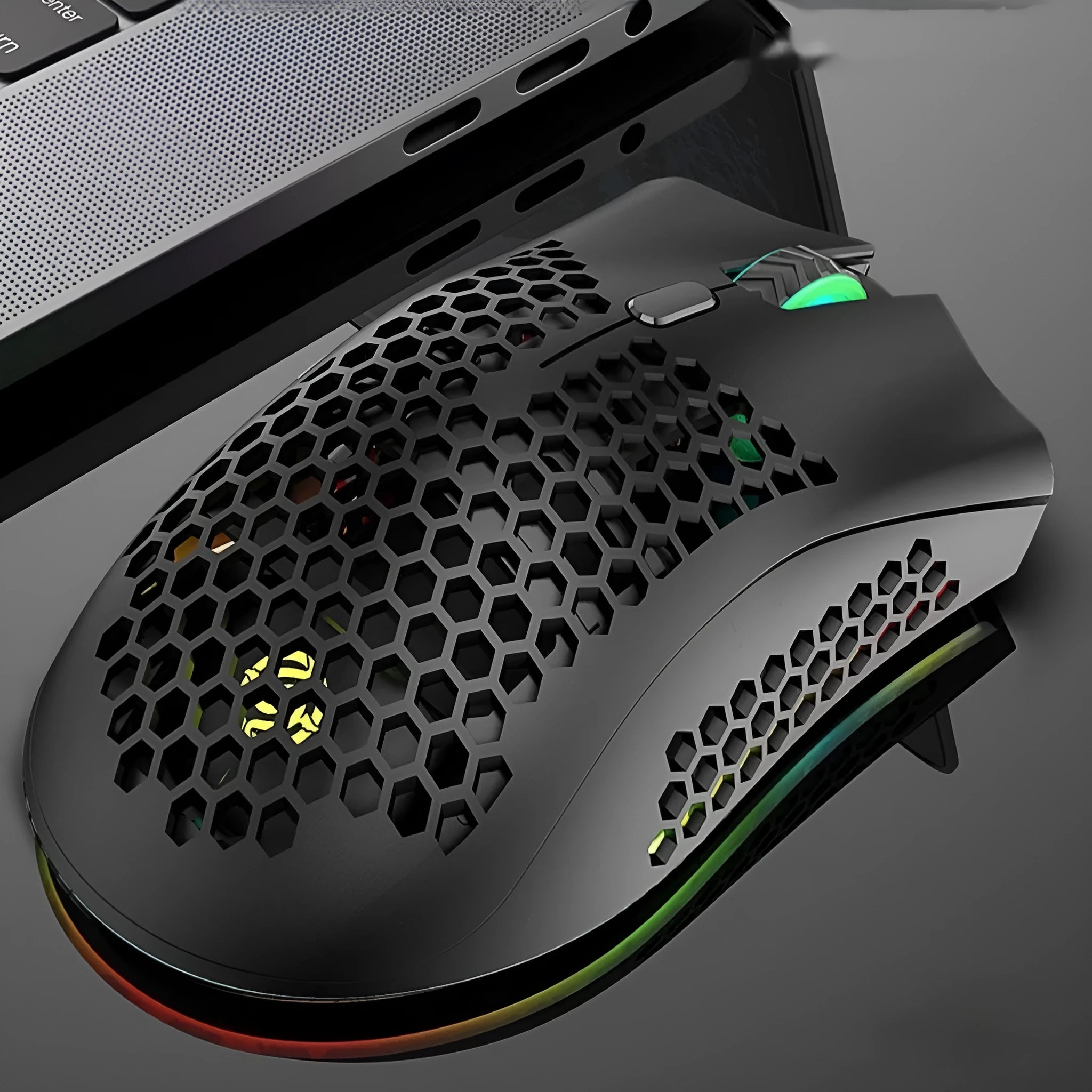 BM600 wireless luminous mouse with hollow-out design in black, cyan or white colours
