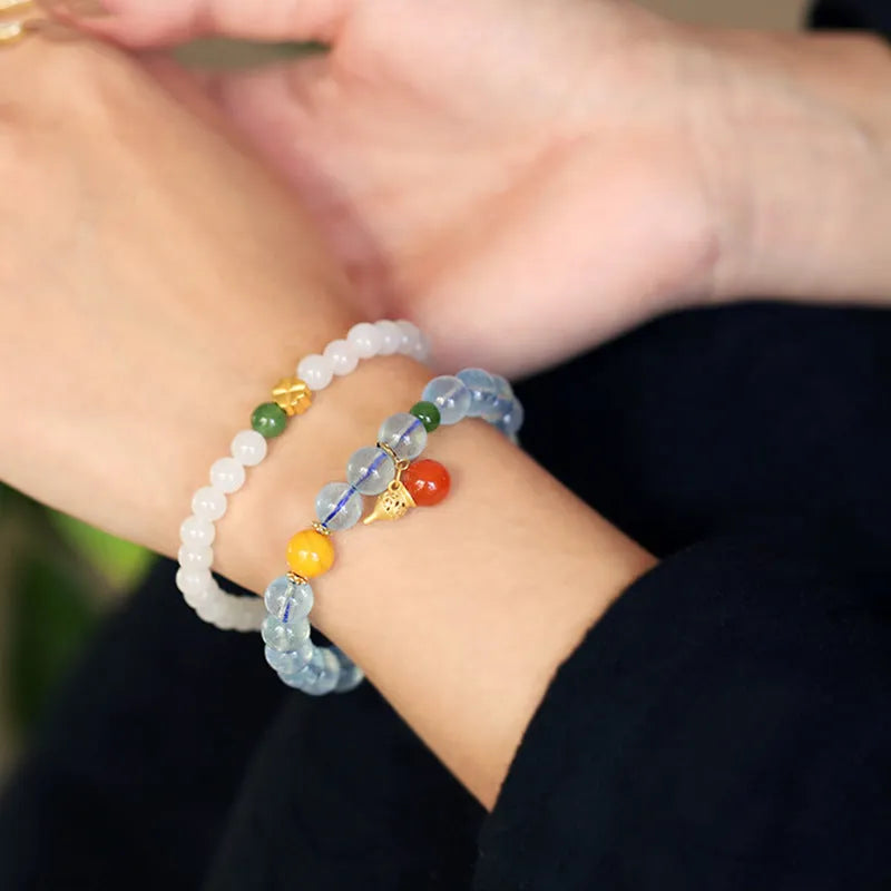 Ice blue aquamarine geometric bracelet with 8mm stone and adjustable fastening