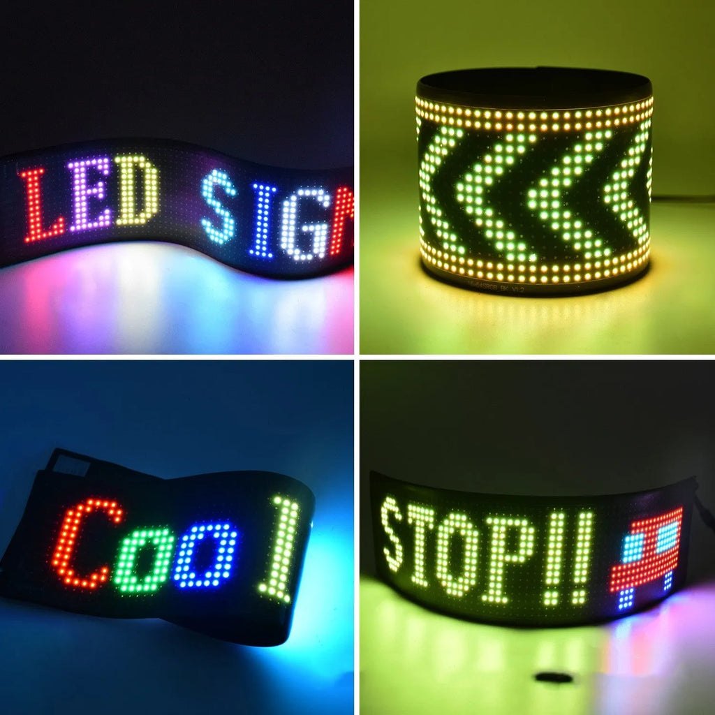 Programmable LED car sign with full-colour display showing custom text animation