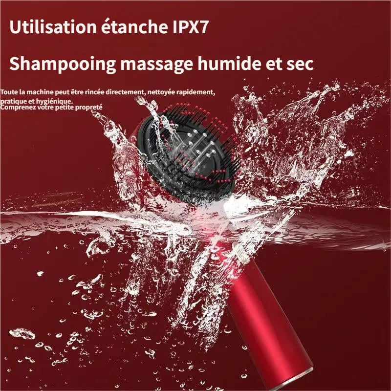 Handheld electric head massager with Bian stone comb and red light, in Dyson grey colour