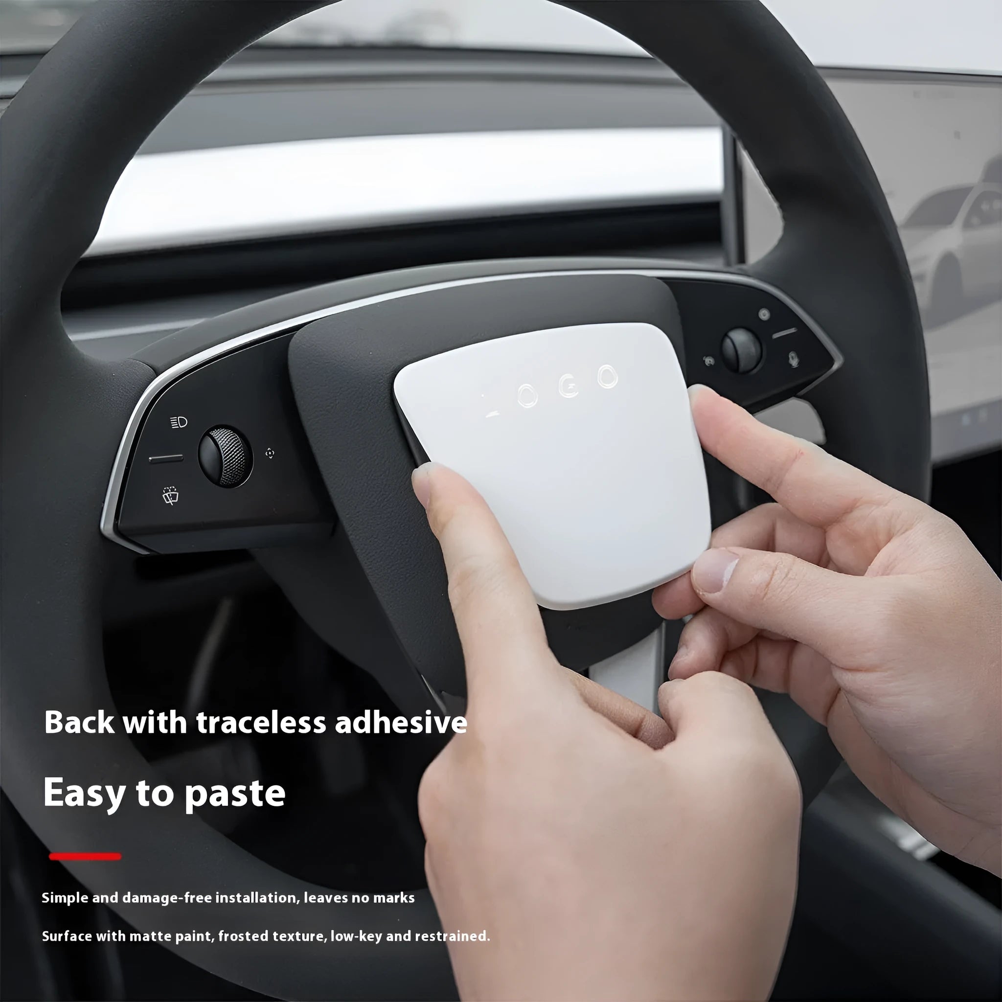 White steering wheel protective patch for car interior renewal with scratch resistant plastic AB construction