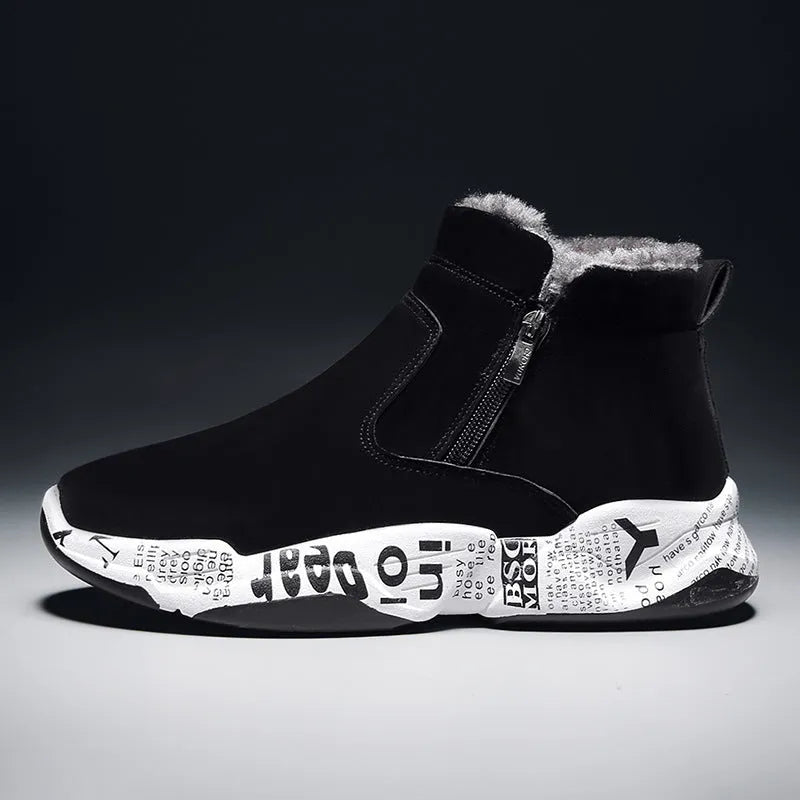 High-top men's snow boots in 2280 black and white with suede upper and rubber sole