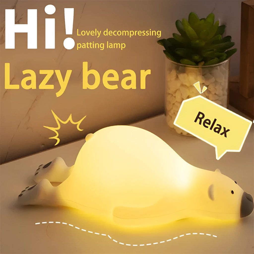 White bear-shaped silicone night light with 3 brightness levels, USB rechargeable, L21 x W10 x H7.5cm