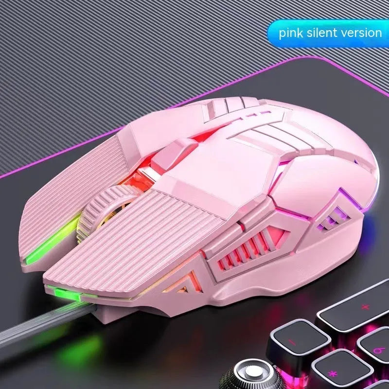6D wired USB mouse in black, white, or pink, mute or audio version, 1.5m cable, 131x76x38mm
