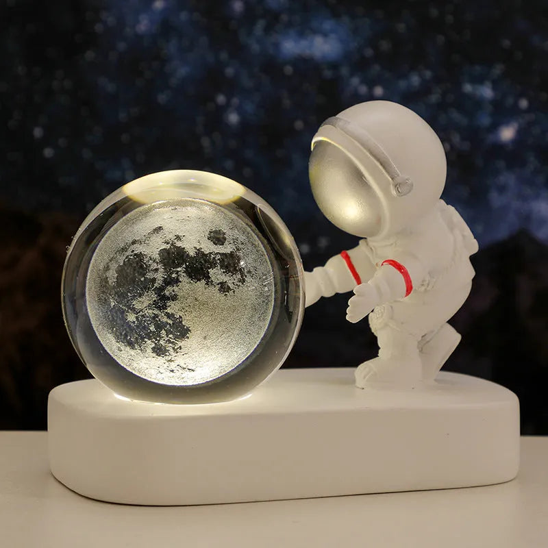 USB powered astronaut crystal ball night light showing 6cm resin sphere with planetary patterns