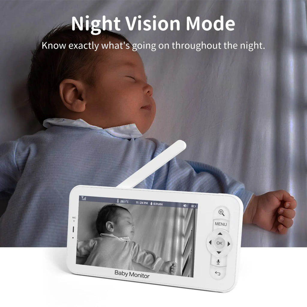 5-inch 1080p baby monitor with 355° rotation, 3000mAh battery, two-way intercom and night vision.