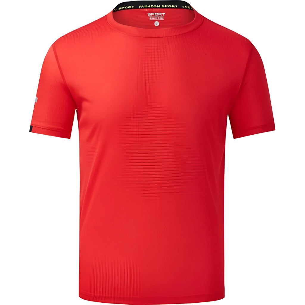 Men's solid colour ice silk quick-dry short sleeve shirt for summer sports and leisure wear.