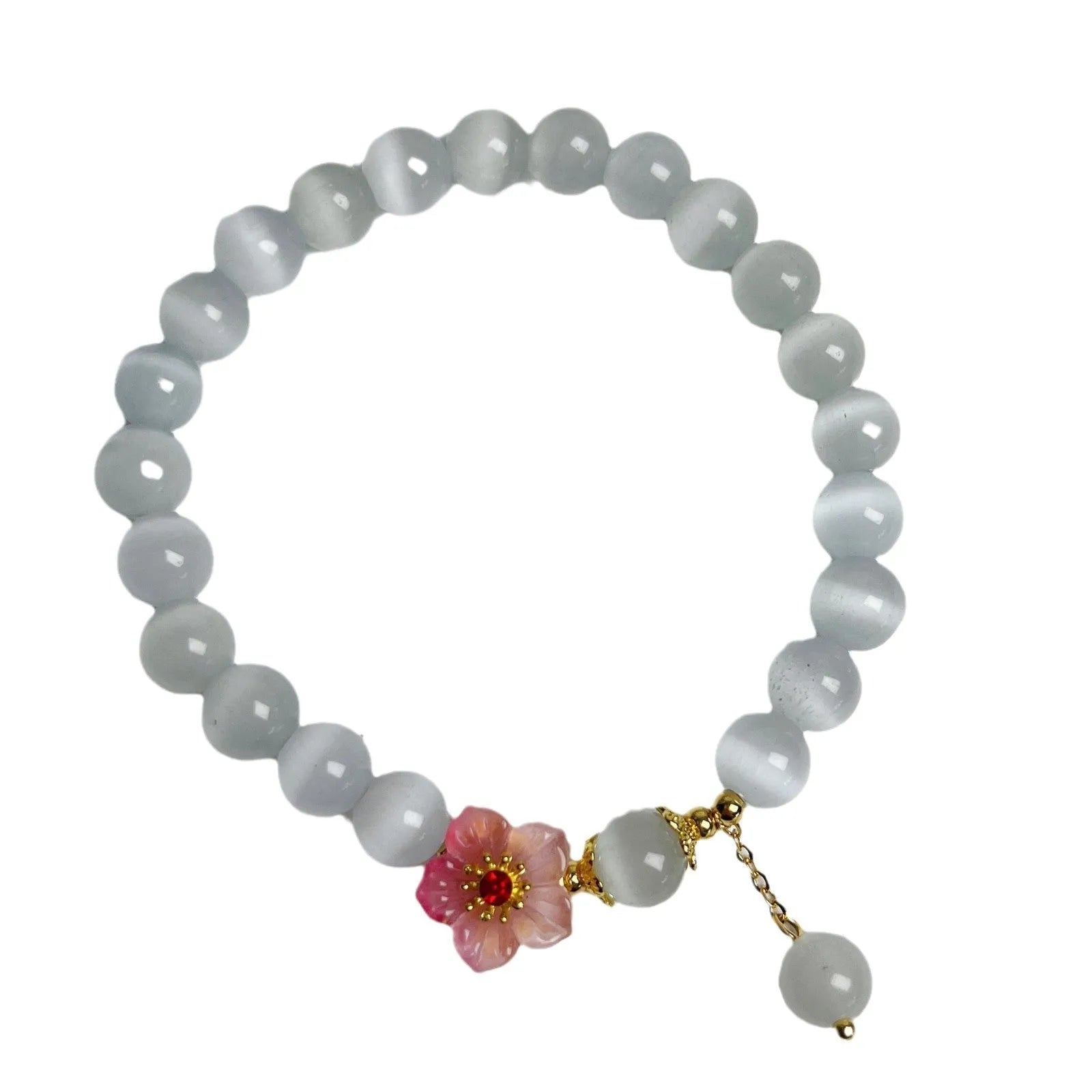 White Chinese-style opal flower beaded bracelet with glass and coloured glaze components