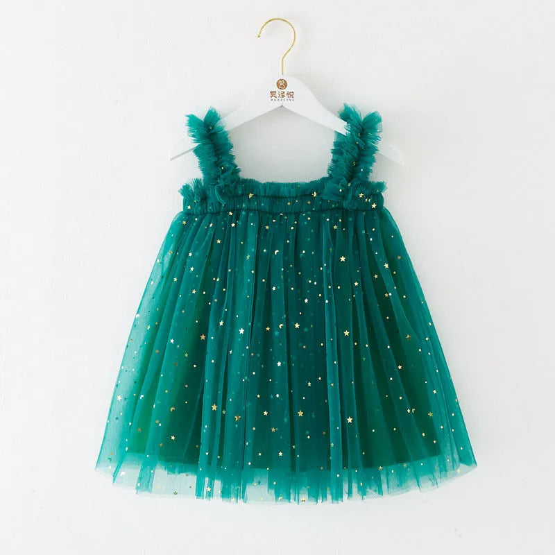 Child's new Christmas strapless dress in green, red, and white, acrylic fibre, sling style, size 100cm