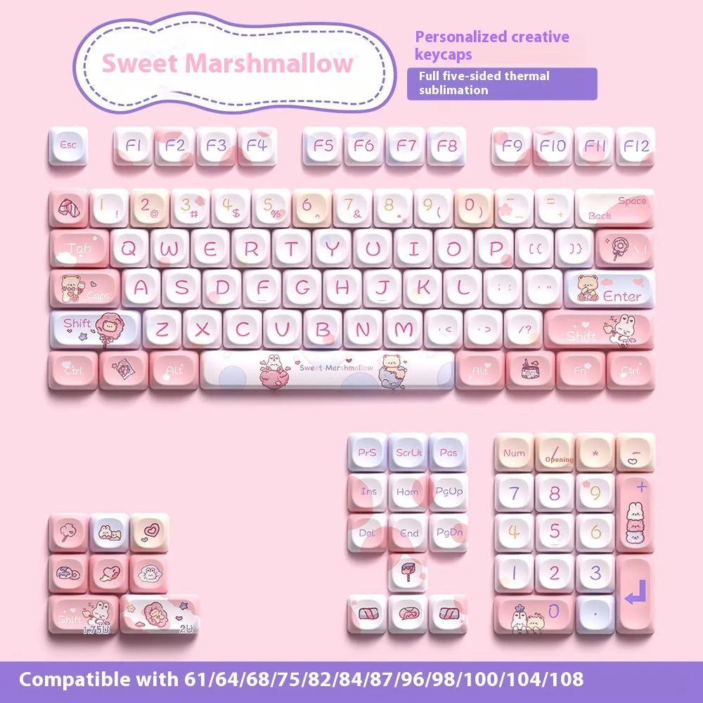 112-key MOA profile PBT keycap set with five-sided sublimation print in sweet cotton candy colourway