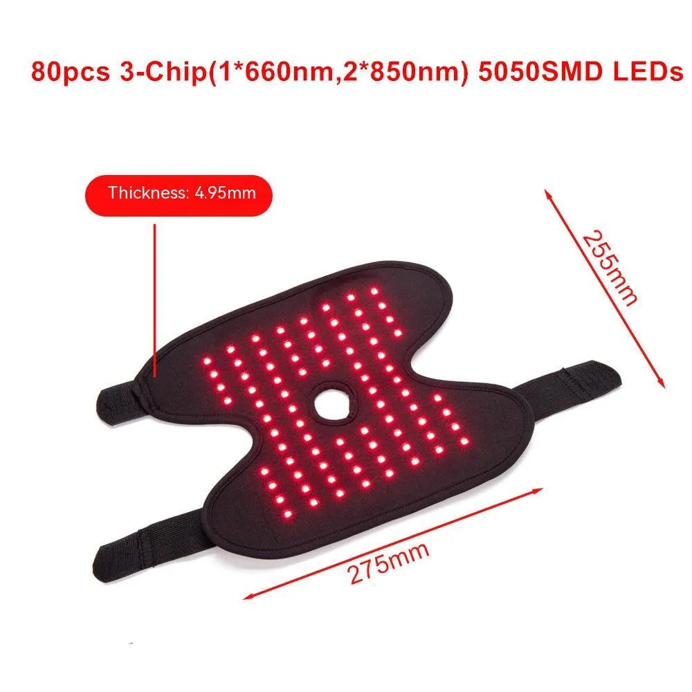 Black adjustable ankle support with red light and heating, USB cable attached
