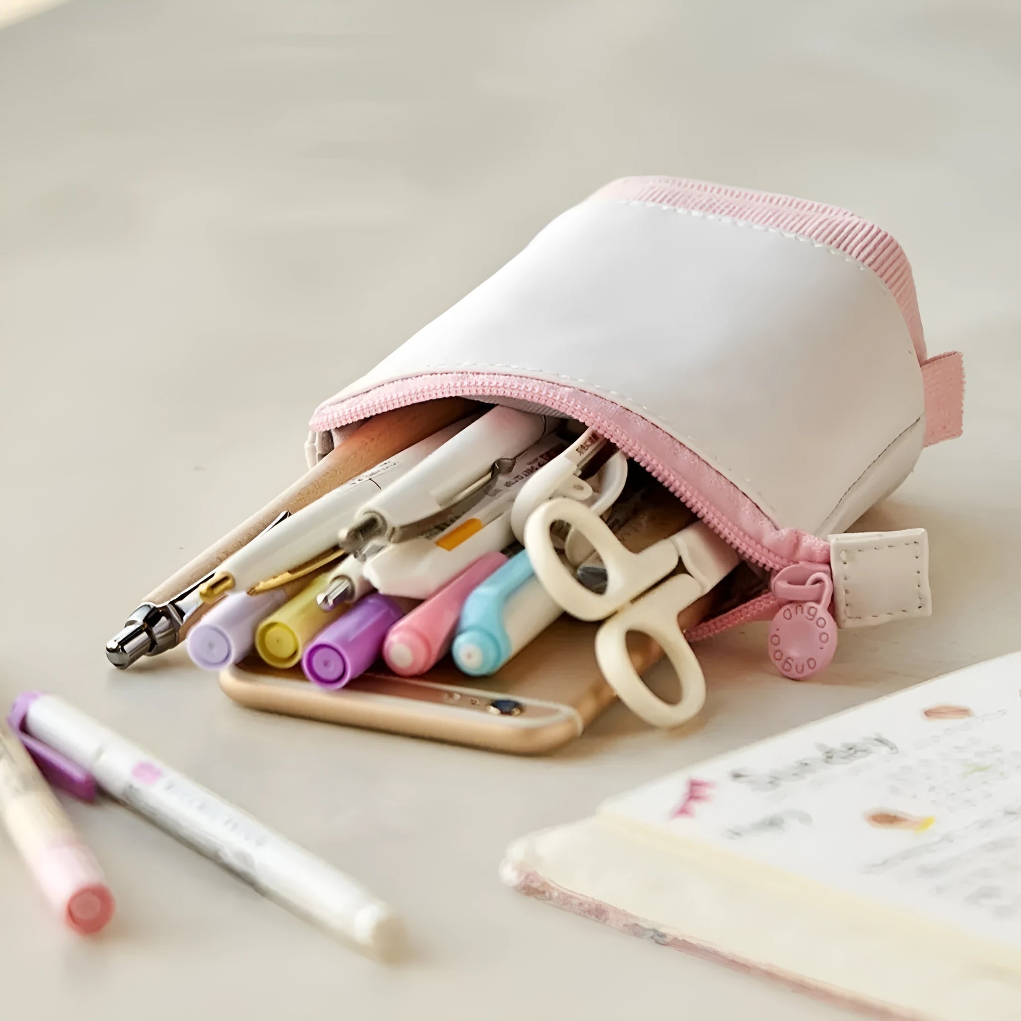 Korean style corduroy drop-down telescopic stationery case in multiple colour options