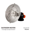 Black and orange portable outdoor camping heater stove with automatic ignition on a table.