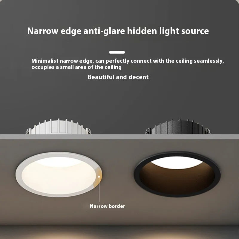 Embedded aluminium downlight ceiling light in white trim, 75mm hole 7W model