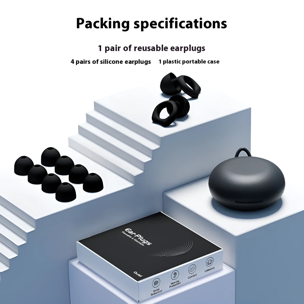 Super anti-noise silicone soundproof earplugs in five colour options: black, blue, green, purple and white.