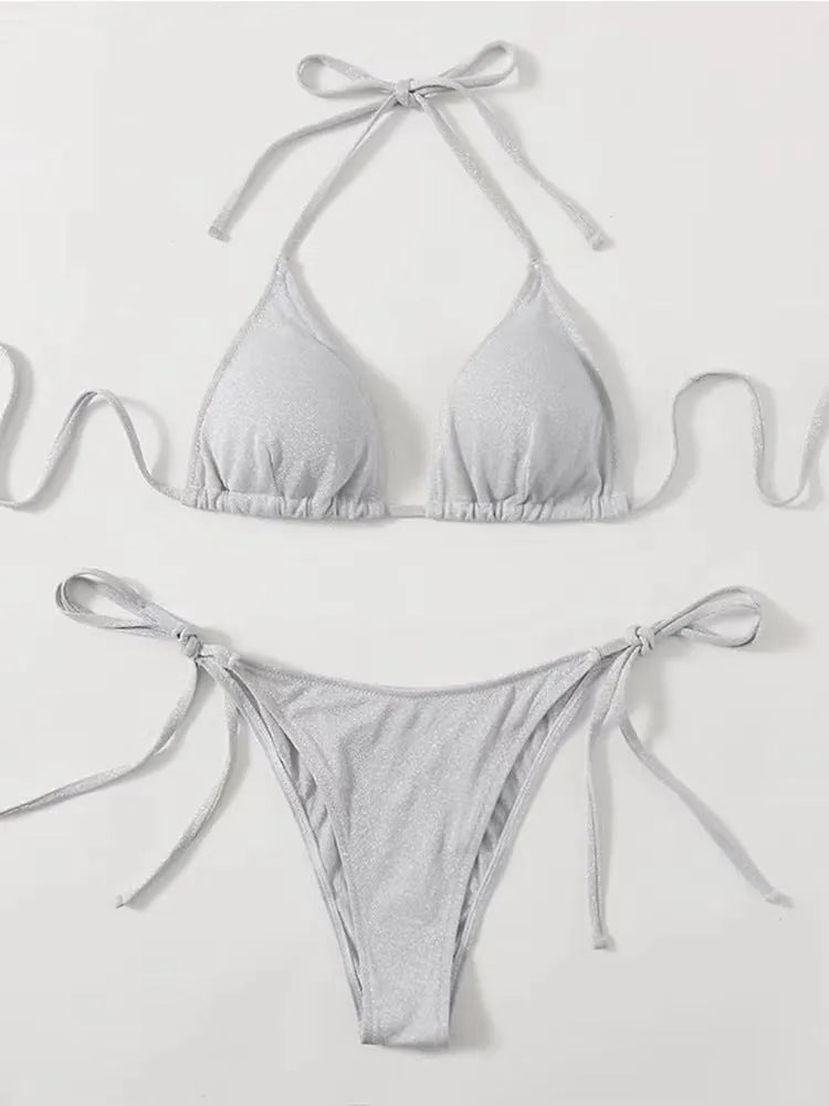 Women's bandage style bikini swimsuit with split briefs in various colours