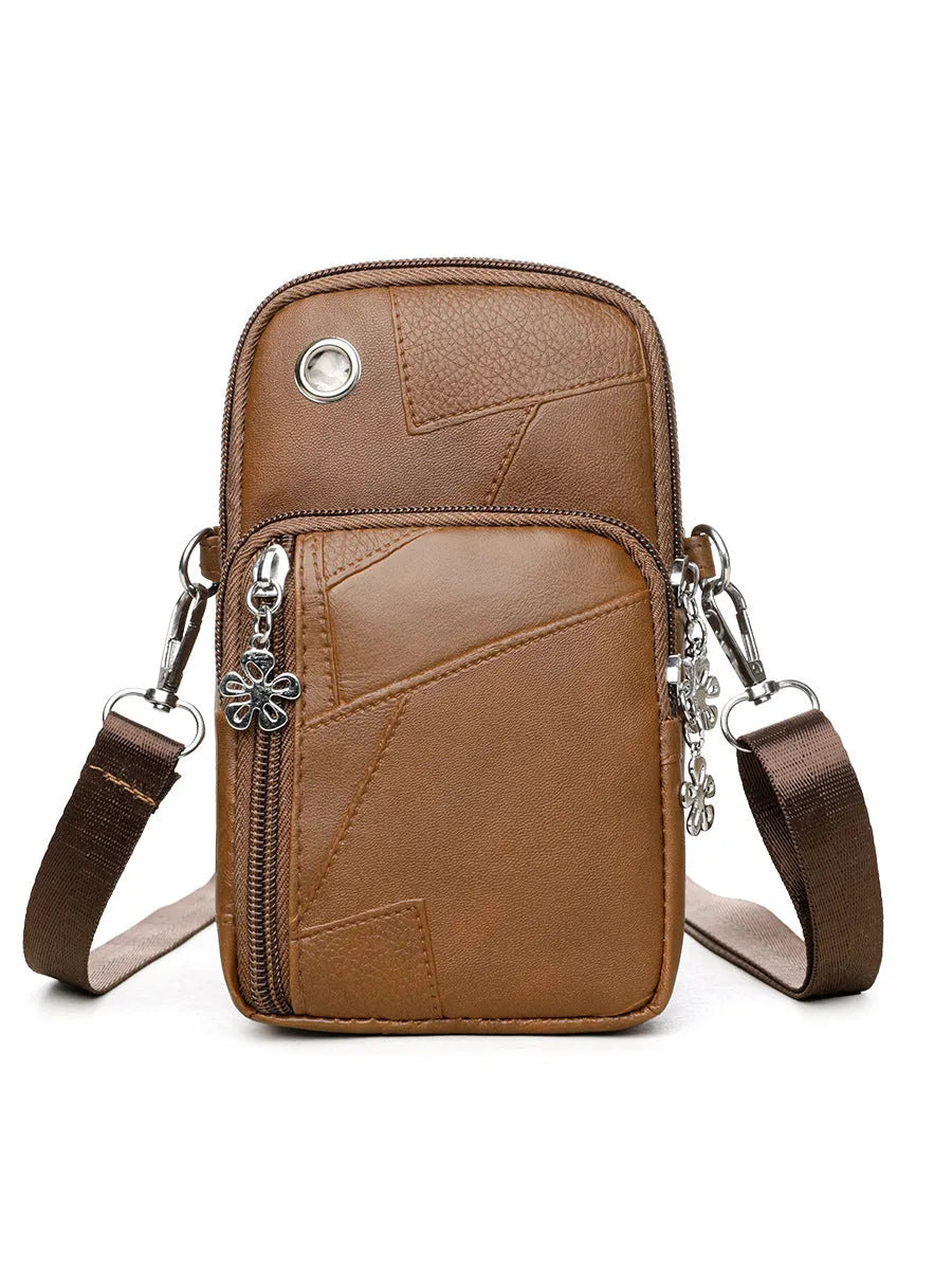 Vertical square PU mobile phone bag in multiple colour options showing sandwich pocket design