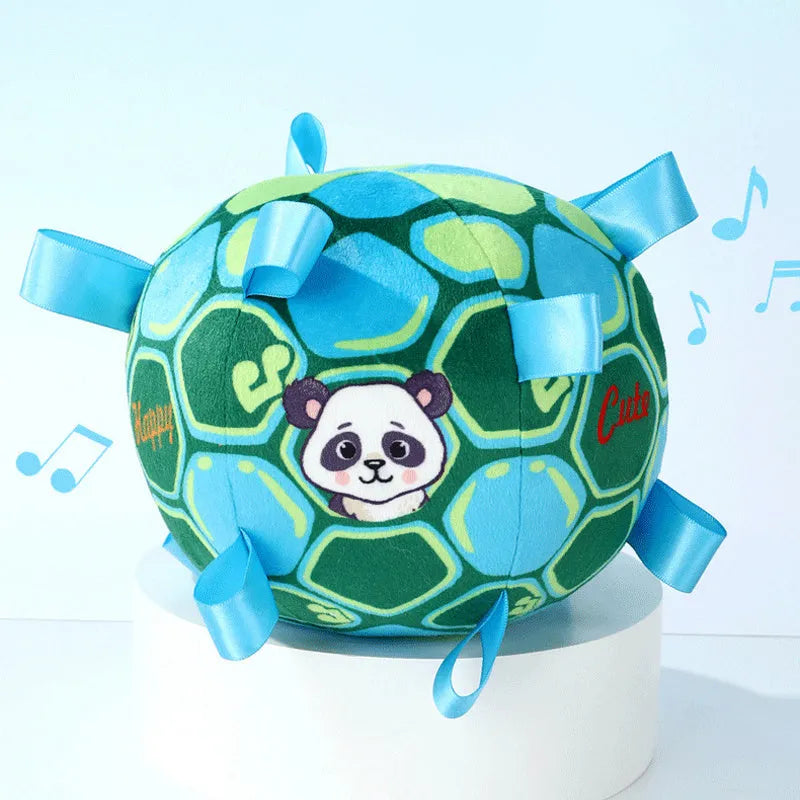 Bite-resistant plush ball dog toy with handle and internal bells for aggressive chewers
