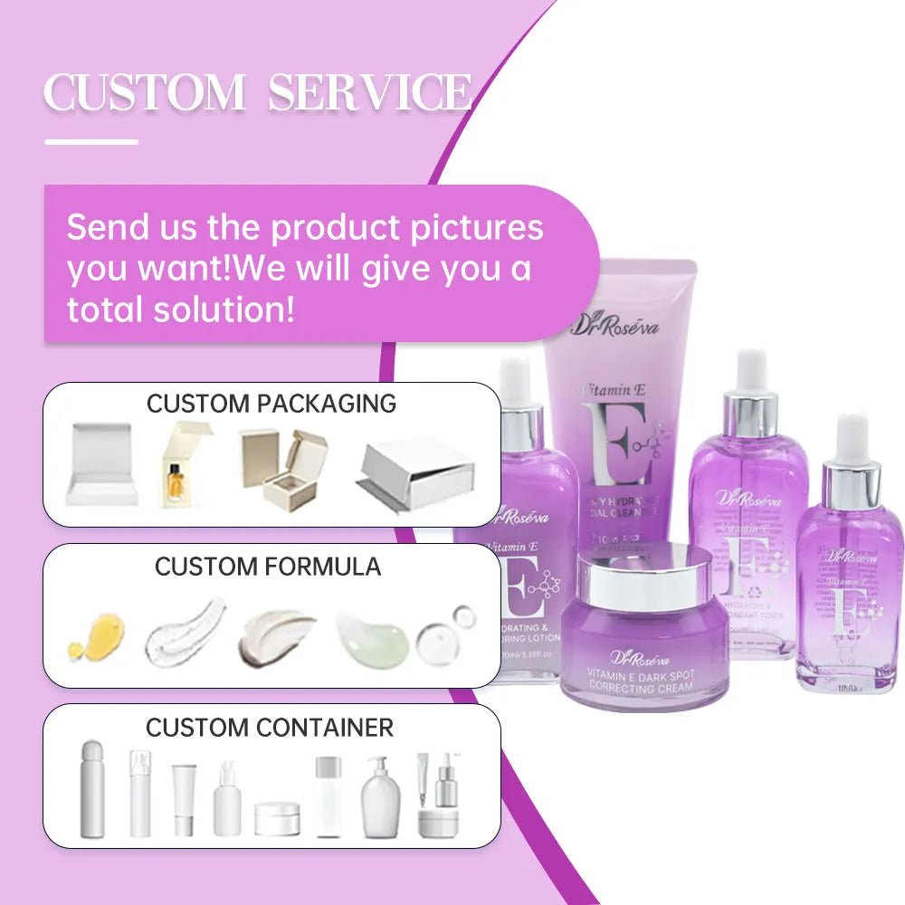 DR.ROSEVA 5 piece private label skincare set with anti-acne dark spot remover toner and cream