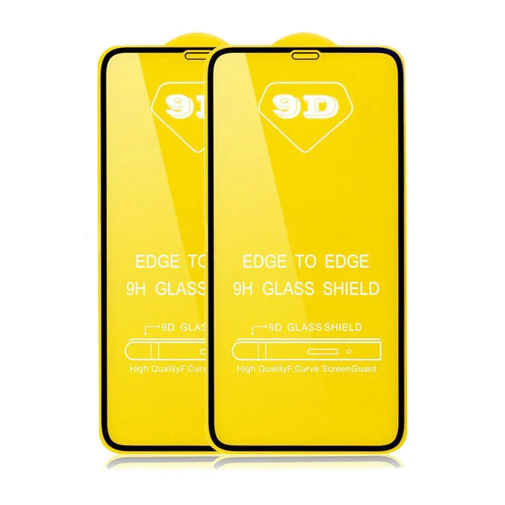 Black full screen glass tempered film for Xiaomi phones on a white background