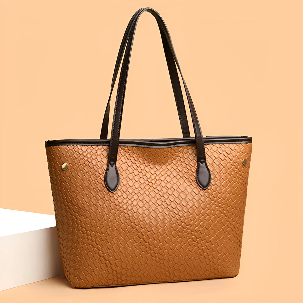 Retro women's large capacity handbag in horizontal square shape with zippered pocket