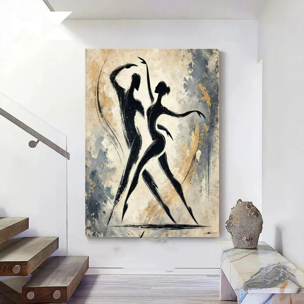 Hand-painted characters abstract oil painting on canvas, vertical unframed wall art for home rooms.
