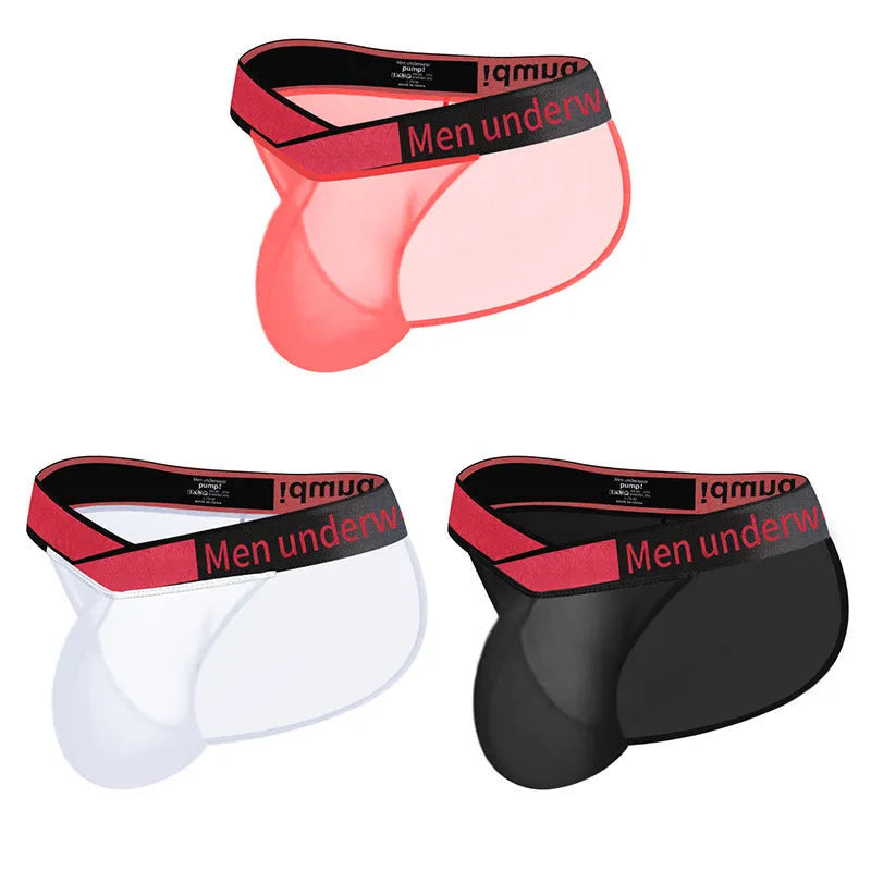 Men's transparent ice silk breathable underwear with large V gradient high fork design in solid colours