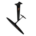 Black carbon fibre hydrofoil surfboard with aluminium alloy construction and 1051mm front wing