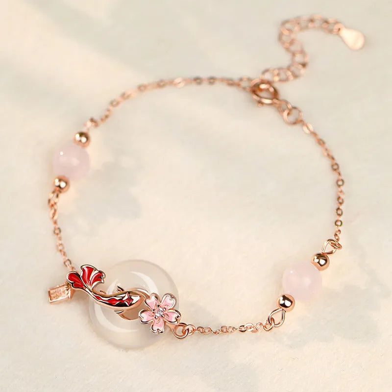 S925 sterling silver bracelet with white chalcedony beads and electroplated finish