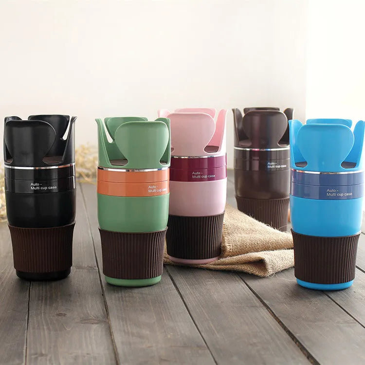 Car mounted multifunctional storage cup holder in black, coffee, pink, green, or blue colours