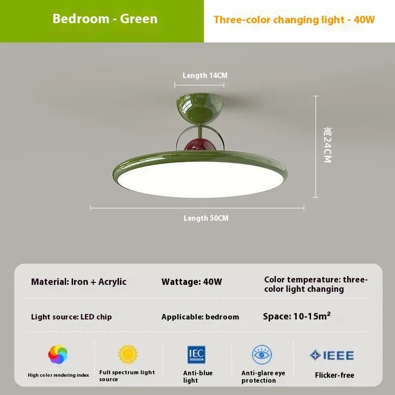 Nordic style smart ceiling light with full spectrum eye protection in a bedroom setting