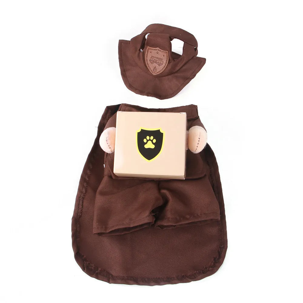 Coffee coloured standing courier-style polyester pet clothing for dogs in S M L XL sizes