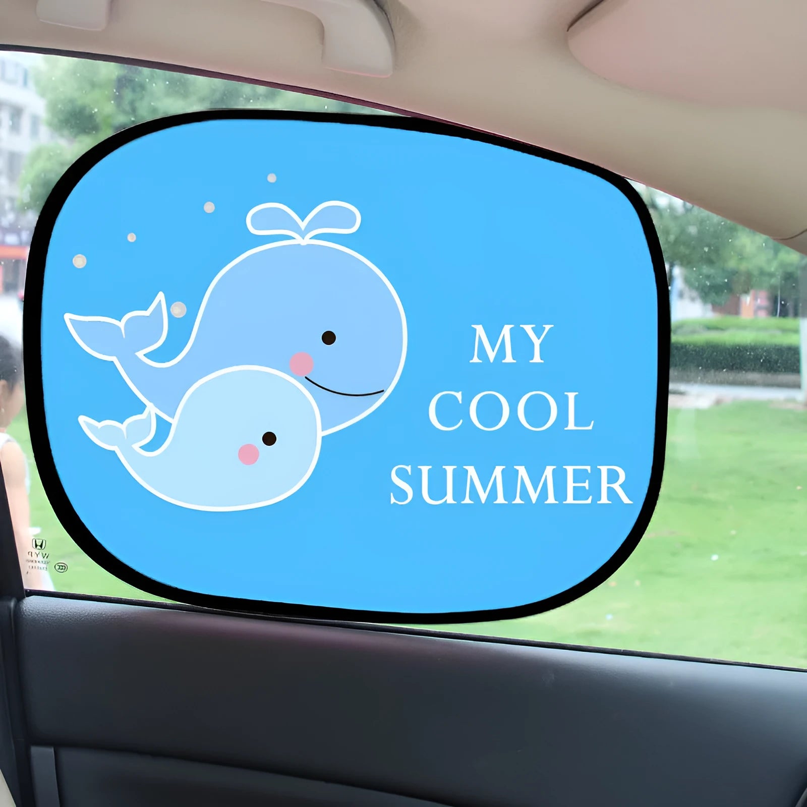 Electrostatic car side window sunshade with character designs for clip-free installation