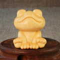 Solid bamboo smiling frog carving ornament with cartoon style measuring 5cm tall