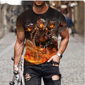 Men's black t-shirt with raised 3D lion graphic print on chest, polyester fabric casual top