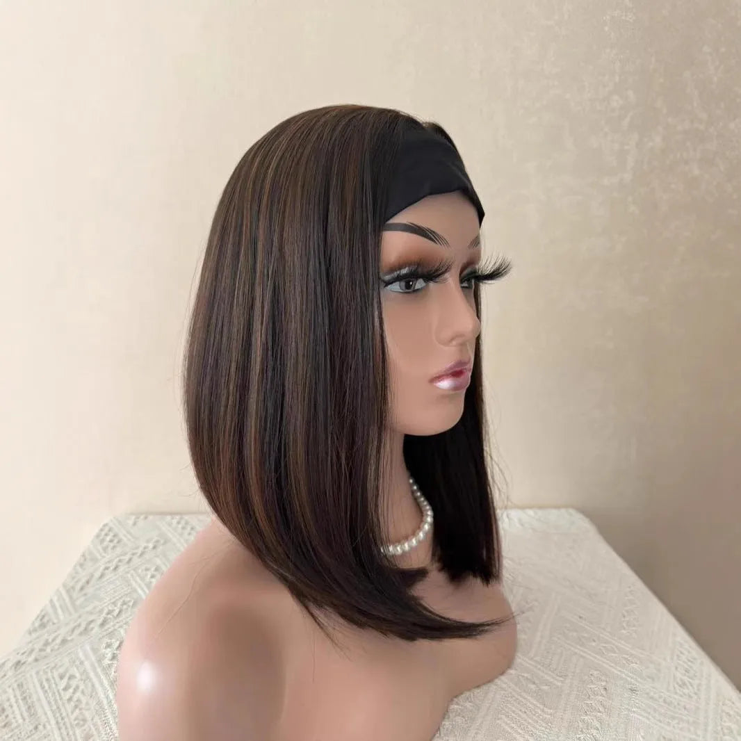 Brown middle part wig with inner layer gradient, medium long high temperature silk hair for women