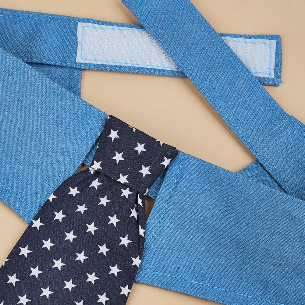 Denim dog collar with star pattern bow tie adjustable for weddings and formal events