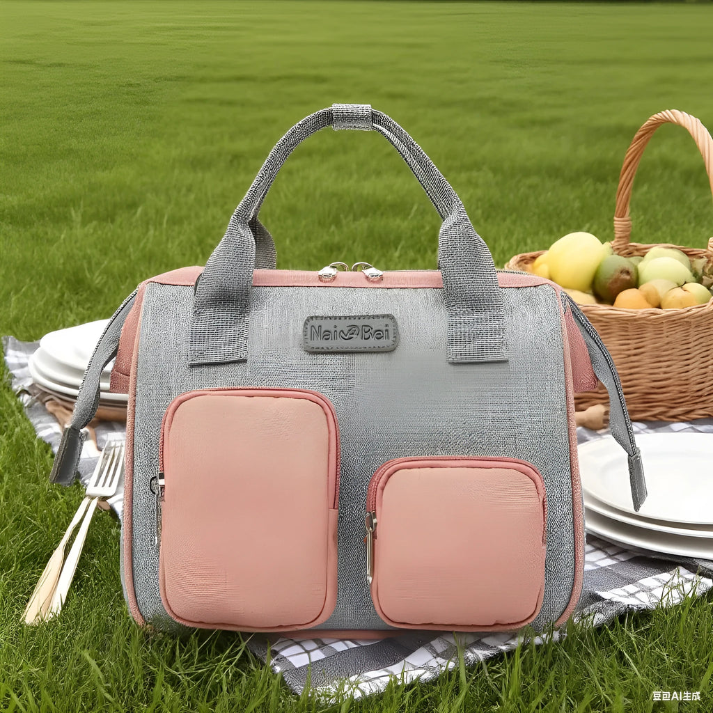 Waterproof Oxford cloth shoulder handbag with three-dimensional external pockets and internal organisation compartment