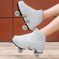 Kids double row wheel sneakers with retractable PU wheels, sizes 34-43, five colours