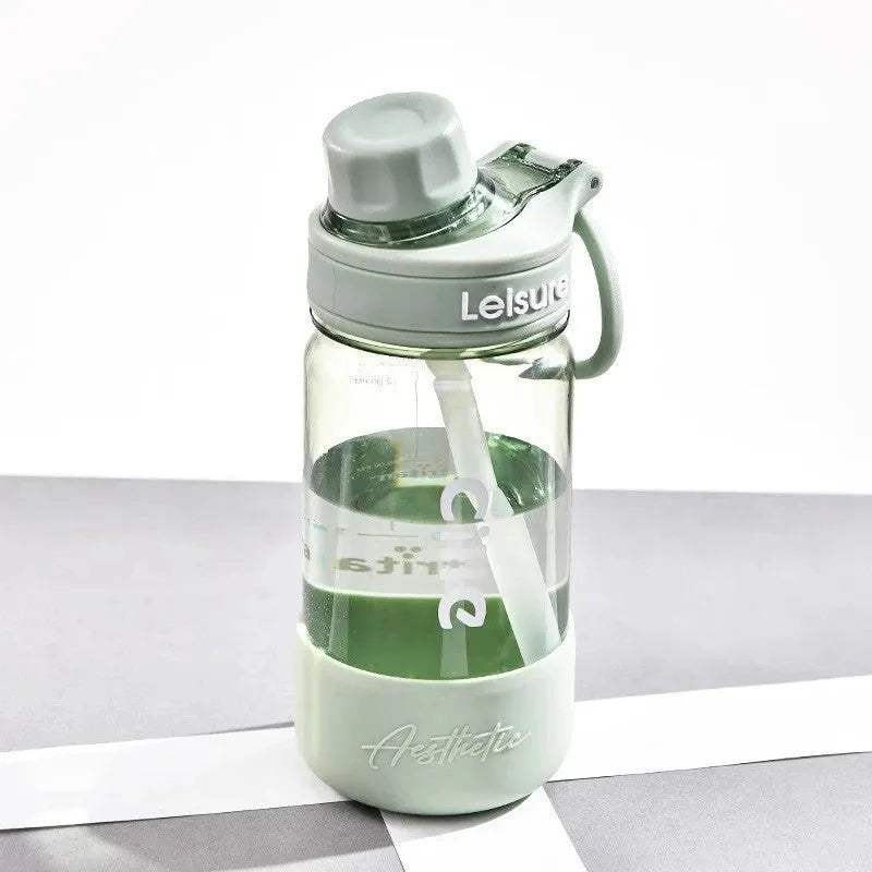 Grey green pink reusable plastic straw tumbler cup with heat-resistant construction and direct-drink design