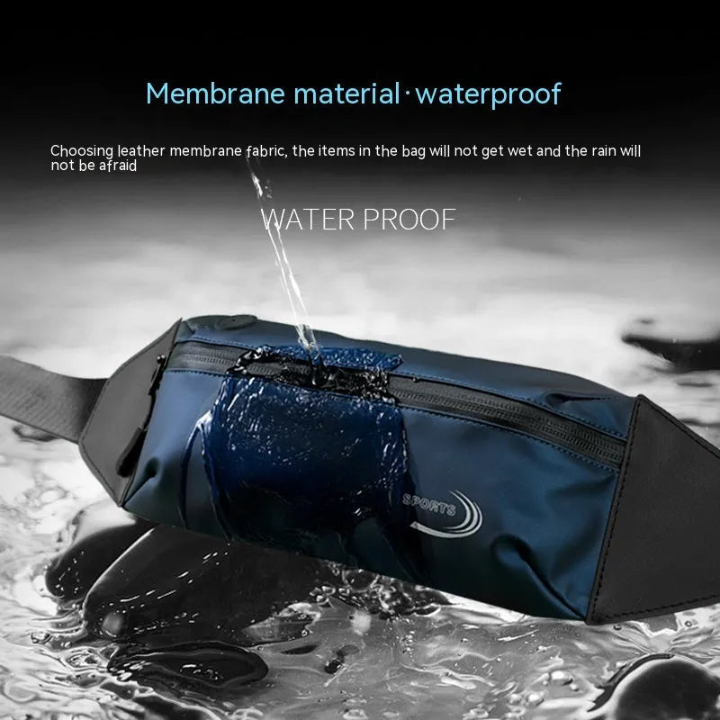 Men's blue waterproof sports waist bag made from Derm Oxford polyester fabric